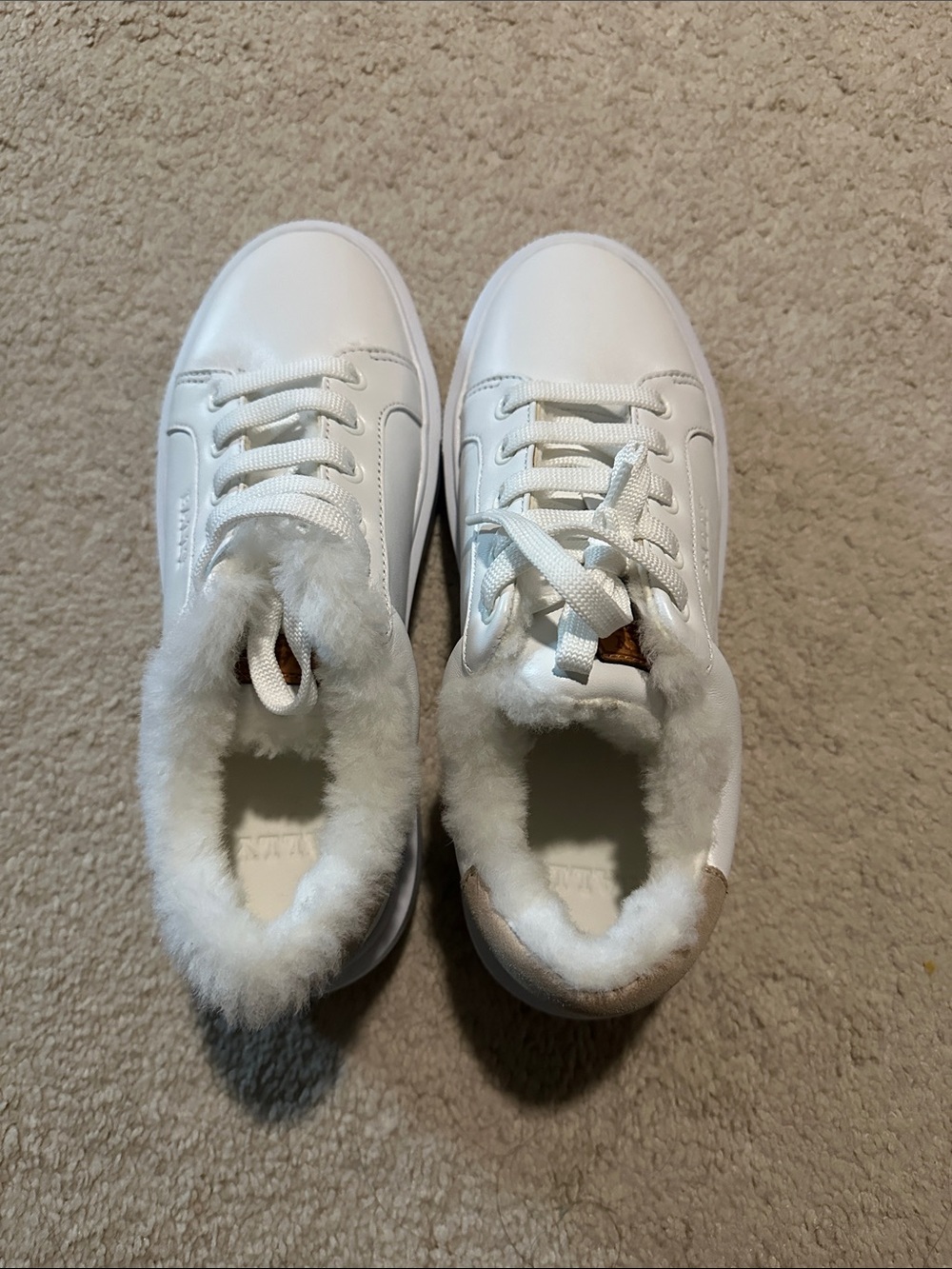 Bally White Fur-Trim Leather Winter Sneakers